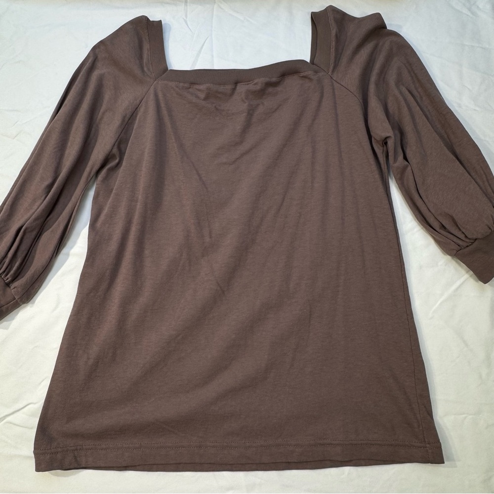 Spiritex Mushroom/Mauve 3/4 sleeve USA made cotton top, women’s Lg, square neck - Picture 6 of 12